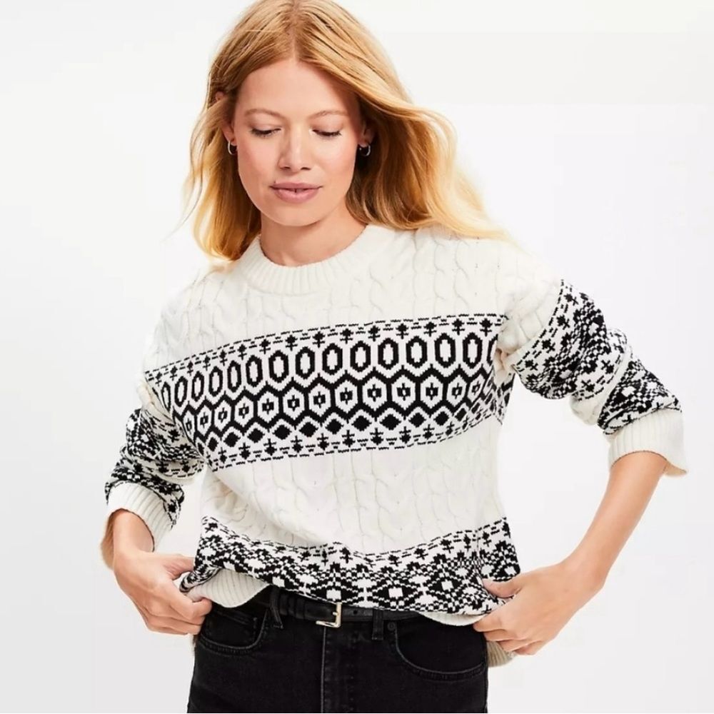 NWT Loft Fair Isle White & Black Chunky Sweater Size XL